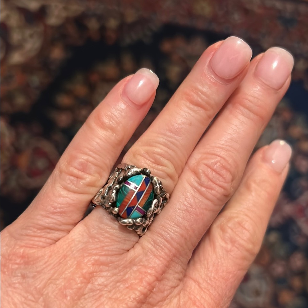 Custom Made Silver and Turqioise  Statement Ring